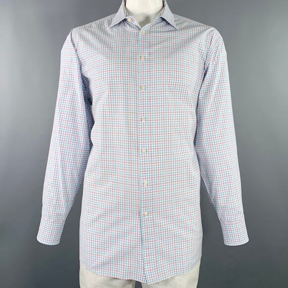CHARLES TYRWHITT Size XL White Red Blue Checkered Cotton Long Sleeve Shirt - Picture 1 of 7